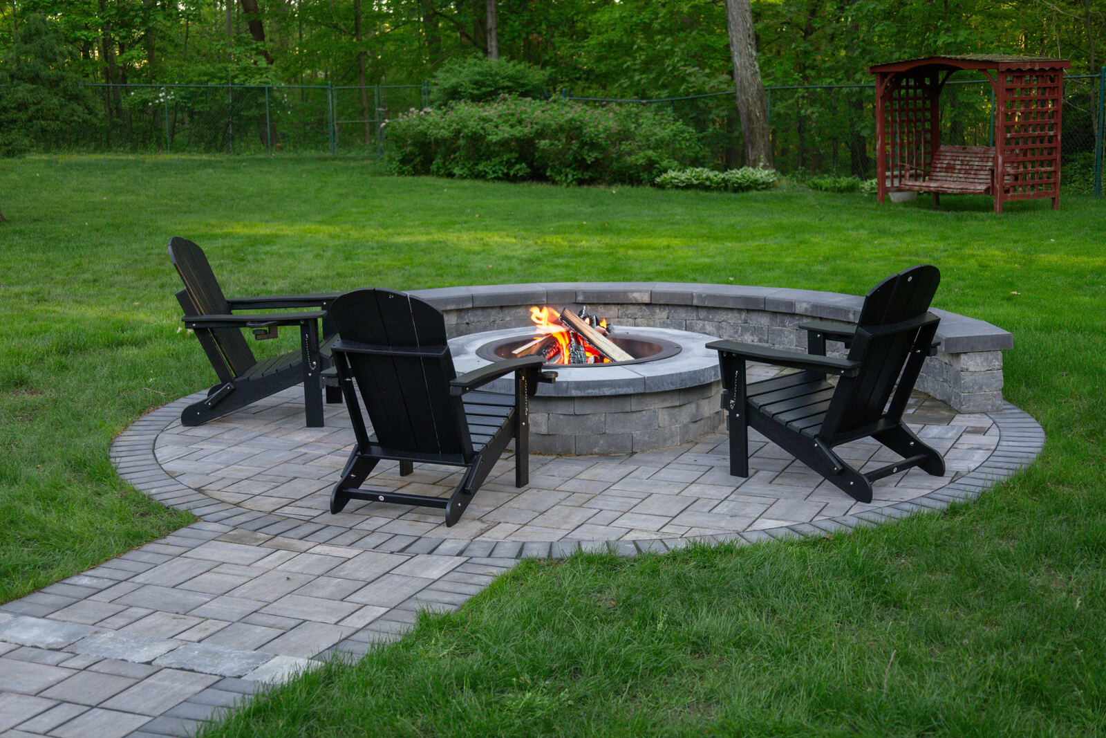 Backyard fire pit with virtual fire added